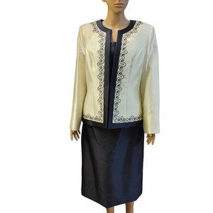Anna Rossi | Women's Black Dress + White Embroidered Blazer Suit Jacket 12
